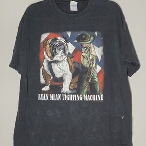 Vintage USMC Bulldog Military T Shirt Lean Mean Fighting Machine Y2K Marines